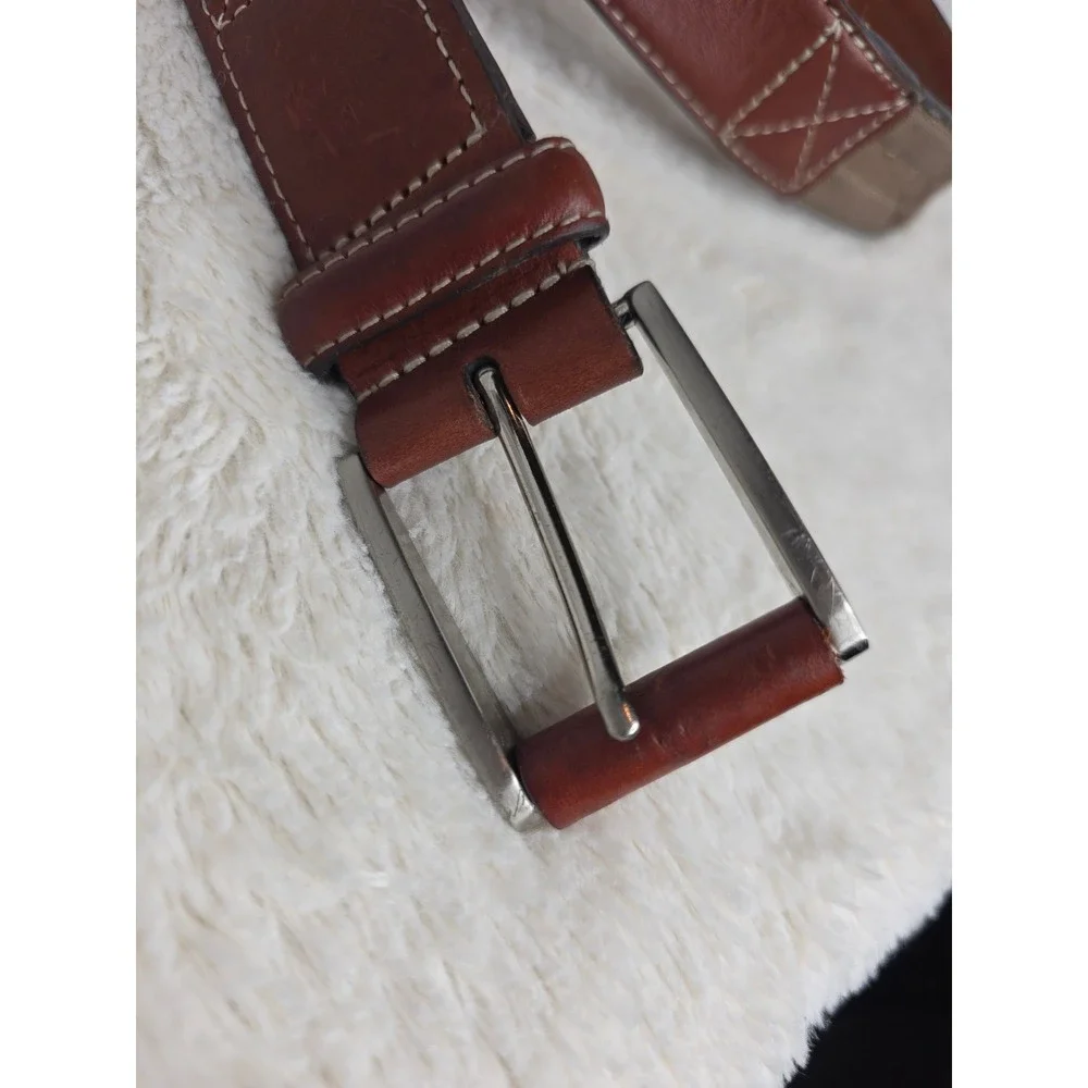 Carhartt Vintage M's Brown Genuine Leather Canvas Camo Belt Sz‎ 36 Triple Stitch